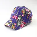 Deep purple floral baseball cap with pink and yellow rose patterns for sun protection - M (55-58cm) / Fabric Style / Purple