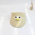 Kids beige straw sun visor featuring cartoon eyes and yellow ball nose in cute style - 48-52cm / Big Eyes-Beige