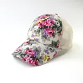 Florale Baseballkappe mit Rosenmuster und atmungsaktivem beigefarbenem Netz - Netz-Stil / Beige
