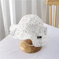 Detail of floral baby sun hat with ruffled brim and soft cotton crinkle texture - S / Light Pink Floral