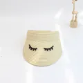 Foldable beige straw sun visor hat for kids with cute eyelash design and open top style - 48-52cm / Squint Eyes-Beige