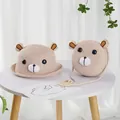 Detail of straw hat and matching bag set with cute bear features for kids summer sun protection - M Adult (57cm) + Bag (15*7cm) / Rolled Brim Bear Style / Pink