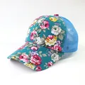Women's lake blue floral trucker hat with vintage rose print and breathable mesh - M (55-58cm) / Mesh Style / Sky Blue