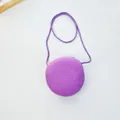 Minimalist purple woven straw round crossbody bag for girls with a slim braided strap - Purple