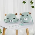 Detail of light green straw sun hat and matching bear bag set for kids with cute bear ears - M Adult (57cm) + Bag (15*7cm) / Rolled Brim Bear Style / Green