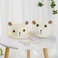 Detail of kids straw sun hat and matching bag set with cute bear ear 3D design - M Adult (57cm) + Bag (15*7cm) / Rolled Brim Bear Style / Cream