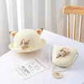 Detailed view of children's cream straw hat and matching bag with cute 3D cat ears - Kids Hat / Cream