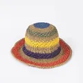 Cappello da sole in paglia intrecciata a righe arcobaleno con tesa larga per l'estate - M / Cachi