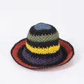 Cappello da sole in paglia arcobaleno all'uncinetto con strisce colorate fatte a mano - M / Nero