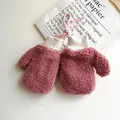 Winter sherpa fleece warm gloves for women and kids with hanging neck strap and ribbed cuffs - S / Dusty Rose