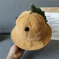 Ginger yellow corduroy kids bucket hat with cute 3D cartoon dinosaur design - 48cm (0-2 Years) / Turmeric