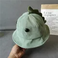 Kids green corduroy bucket hat with cartoon dinosaur spikes and button eyes - Mint Green