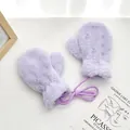 Lavender purple plush fleece mittens for children with matching hanging neck string - Adult (16+ Years) / Light Purple