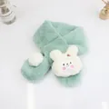 Detailed plush texture of mint green kids scarf with cute white bunny rabbit attachment - Mint Green