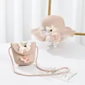 Rosa Strohhut mit Wellenrand und passende Umhängetasche für Mädchen Strandurlaub - S Kinder / Rosa - Maiglöckchen-Perlenblume