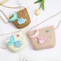 Kids mermaid straw crossbody bag with sequins and pearls in three summer colors - Small Bag / Khaki (Mermaid Series)