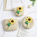 Handmade summer straw crossbody bag for girls featuring decorative sunflower accents - Small Square Bag / Beige - One Large Sunflower