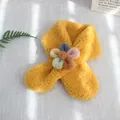 Kids warm ginger yellow fleece scarf with colorful plush flower detail and soft texture - 75*10cm / Ginger Yellow