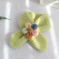Cute light green faux lamb wool scarf with colorful plush flower for children - 75*10cm / Fruit Green