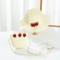 Detail of children's white straw hat and strawberry bag set for beach sun protection - S(52cm) / Kids Hat / Cream