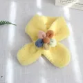 Cozy yellow faux shearling scarf for kids featuring a colorful plush flower accent - 75*10cm / Goose Yellow