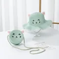 Ensemble chapeau de paille et sac assorti vert menthe pour enfant avec oreilles de chat - Vert
