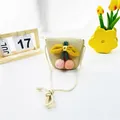 Beige woven straw crossbody bag for girls featuring cute pink cherry decorations - Cherry Style / Beige