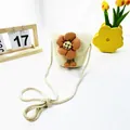 Kinder-Stroh-Umhängetasche in Creme mit großer oranger Blume und gewebtem Tragegurt - Orange Rosa Doppelball Blume / Creme