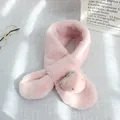 Pink plush kids scarf with cute strawberry decoration and soft faux fur texture - Strawberry Style / Korean Pink Strawberry