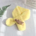 Light yellow fleece winter scarf for kids featuring a cute plush bunny doll decoration - Rabbit Style (Cartoon Lamb Wool Scarf) / Goose Yellow Koala