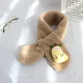 Kids plush khaki scarf with cute avocado patch made of warm faux fur for winter - Khaki Pear