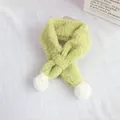 Soft light green faux fur winter scarf for kids with white pom-poms and cross-wrap design - 72*8.5cm / Fruit Green