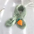 Kids plush neck warmer in bean green with a cute carrot doll and cross-buckle design - Dark Green Carrot