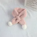 Soft pink lamb fleece winter scarf for kids with white pom-pom charms and cross-fastening - 72*8.5cm / Light Pink