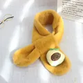 Kids warm plush scarf in yellow featuring a cute cartoon avocado embroidery detail - Ginger Yellow Avocado