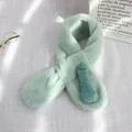 Thick mint green plush scarf for kids with a cute cartoon cactus patch for winter warmth - Mint Green Luffa