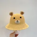 Chapeau de soleil en paille jaune pour enfants avec oreilles d'ours et broderie mignonne - S / Jaune