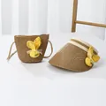 Ensemble chapeau de soleil et sac bandoulière en paille avec oreilles de lapin - Lapin Jaune Kaki