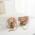 Pink handmade straw crossbody bags for girls with 3D floral accents and woven straps - Small Bag / Pink (Pink Flower Series)