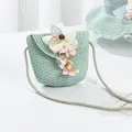 Detail of light green woven crossbody bag for girls with fabric flowers and charms - Lily of the Valley Bead Flower / 15*13cm / Green