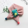 Pink rib-knit children's winter scarf with a 3D green cartoon plush crocodile - 75*10cm / Crocodile - Pink
