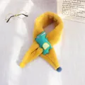 Plush yellow scarf for kids with a cute teal crocodile patch and fuzzy pom-pom accents - Crocodile Style (Yellow Variant)