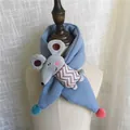 Grey-blue knitted scarf for children with a cute 3D cartoon mouse and soft pompoms - 75*10cm / Mouse - Navy Blue