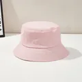 Pink wide-brim cotton bucket hat with parallel stitching and flat top for sun protection - One Size / Pink
