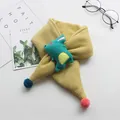 Kids warm ginger yellow knitted scarf with cute green dinosaur and pom-pom charms - 75*10cm / Crocodile - Yellow