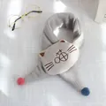 Grey knitted kids scarf with cartoon cat design and colorful pom-poms for winter - 75*10cm / Cat - Gray