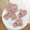 Niedliches rosa Plüsch-Set aus Schal und Fäustlingen mit Bären-Lederetiketten - Schal Und Fäustlinge / Altrosa