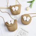 Handmade straw crossbody mini bags with white sequin bows for young girls - Small Bag / Khaki (Sequin Butterfly Series)
