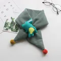 Kids sage green knitted scarf with cute green plush crocodile and colorful pom-poms - 75*10cm / Crocodile - Dark Green