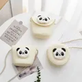 Conjunto de tres bolsos de paja con diseño de panda para niños y peluche suave - Crema